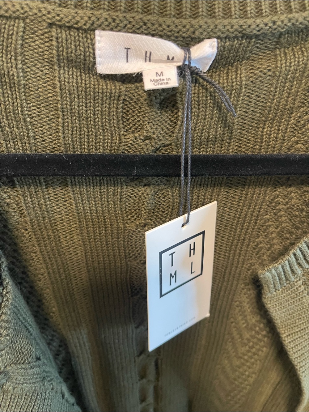 THML Olive Cable & Textured Open Front Cardigan - Picture 5 of 6